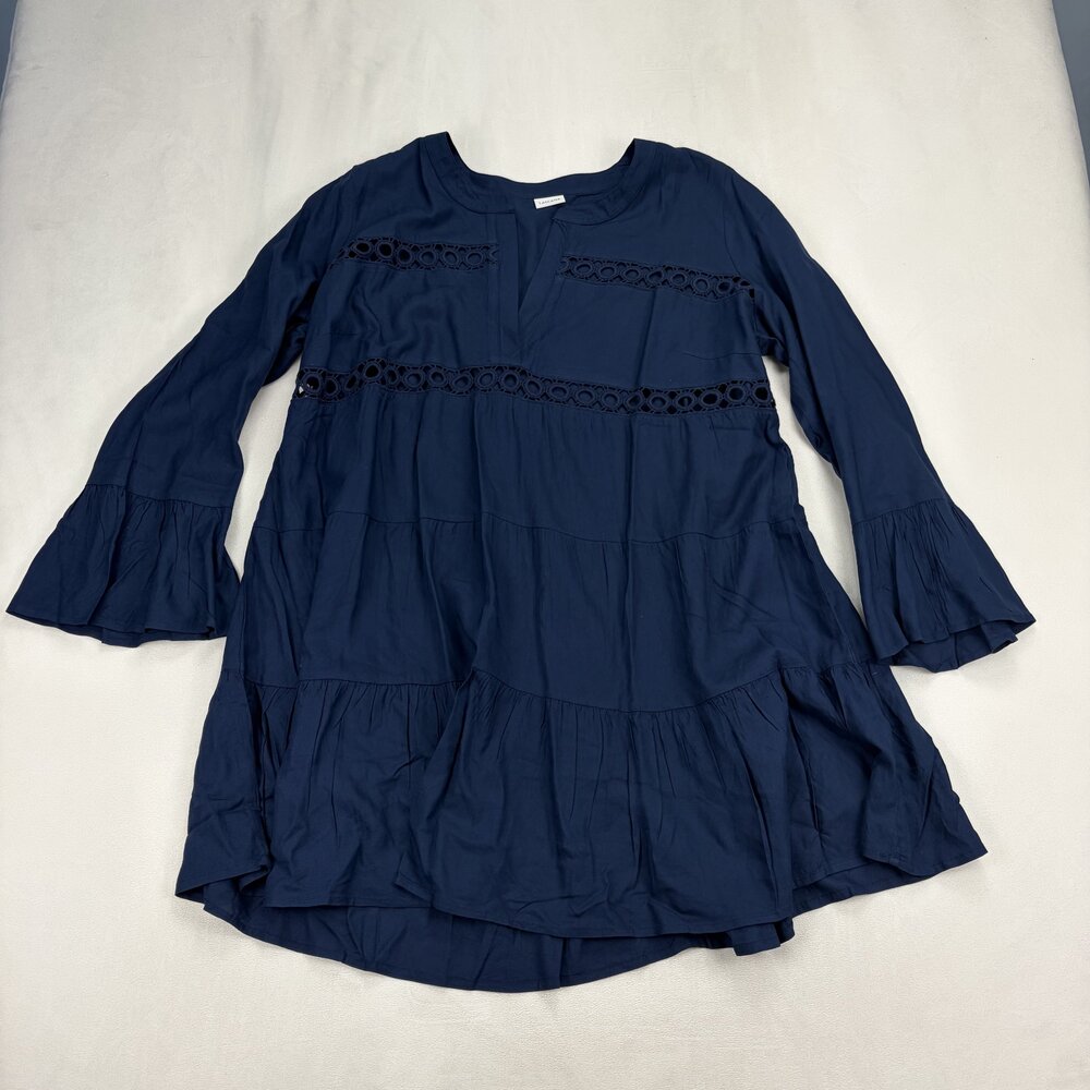 Lascana Navy Tiered Lace Tunic Blouse Bell Sleeve Size 12 - Picture 2 of 11